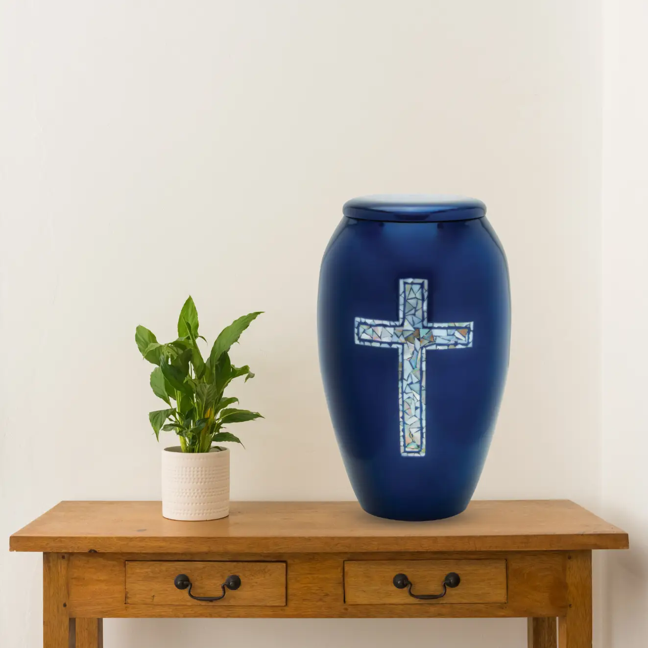 Designer Pet Urn - Blue Cross - Image 3