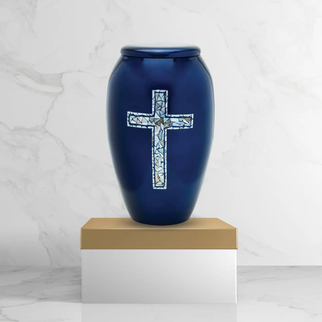 Designer Pet Urn - Blue Cross - Image 5
