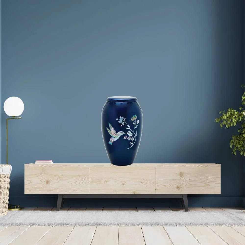 Designer Pet Urn - Blue Hummingbird - Image 3