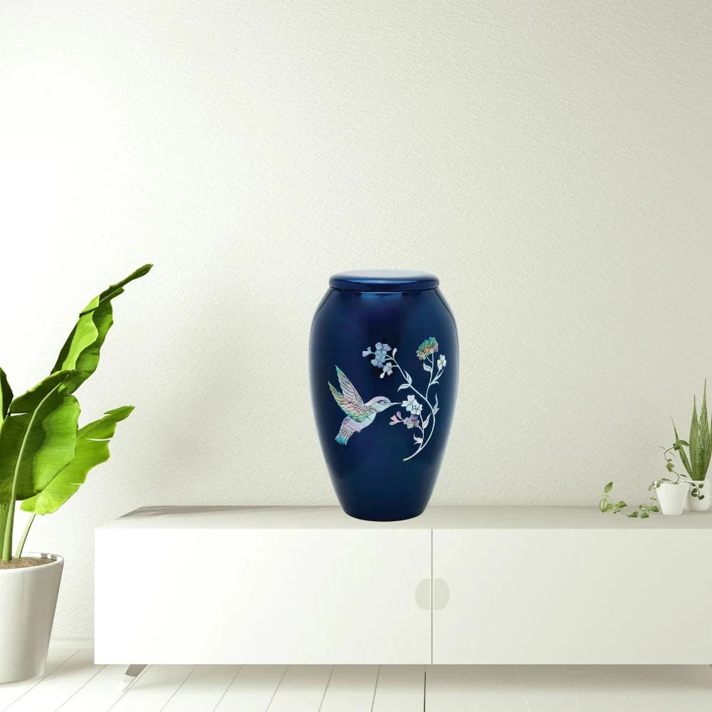 Designer Pet Urn - Blue Hummingbird - Image 4