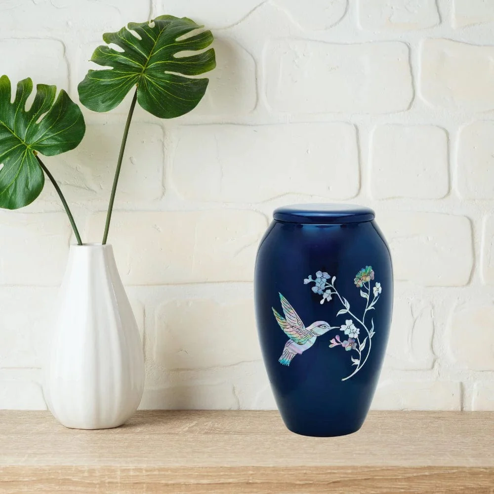 Designer Pet Urn - Blue Hummingbird - Image 5